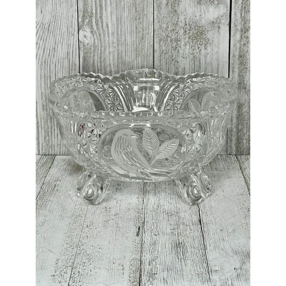 Vintage Hofbauer The Byrdes Collection 24% Lead Crystal 3 Footed Bowl